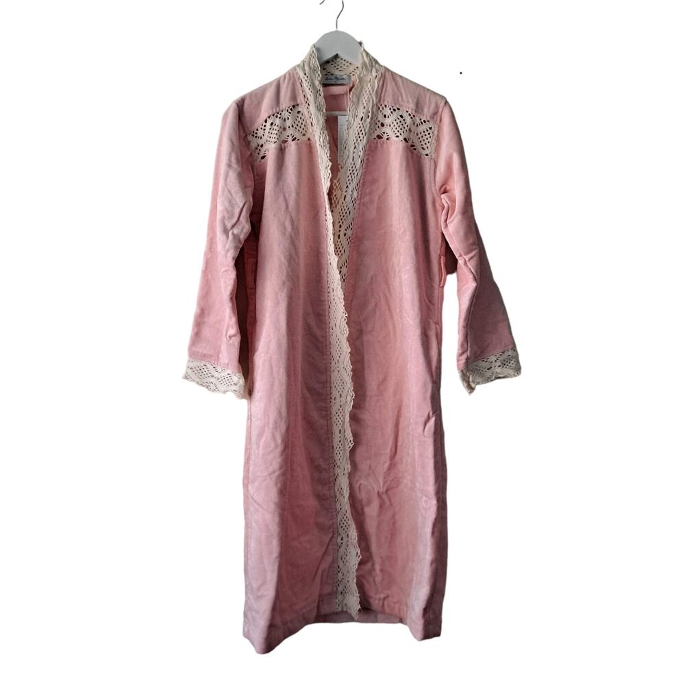 NWT Luisa Moretti Pink Cover Up Robe with White Crochet Lace Trim Womens Size M